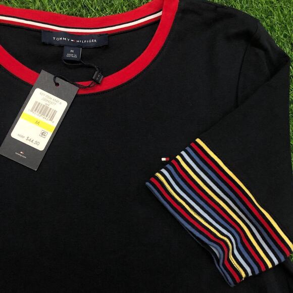 NWT Tommy Hilfiger Navy Striped Sleeve Tee - Picture 3 of 3